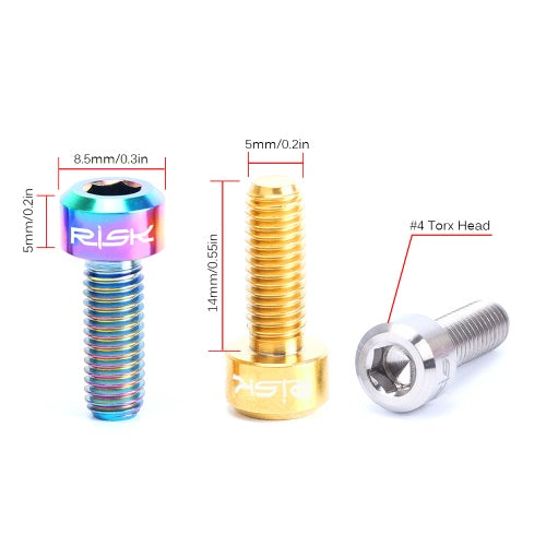 RISK 2PCS M5×14mm Titanium Bolts for Bike Thumb Shifter Fixed Screws Ti Conjoined Hexagon Ti Screws Ti Fastener MTB Bicycle Parts