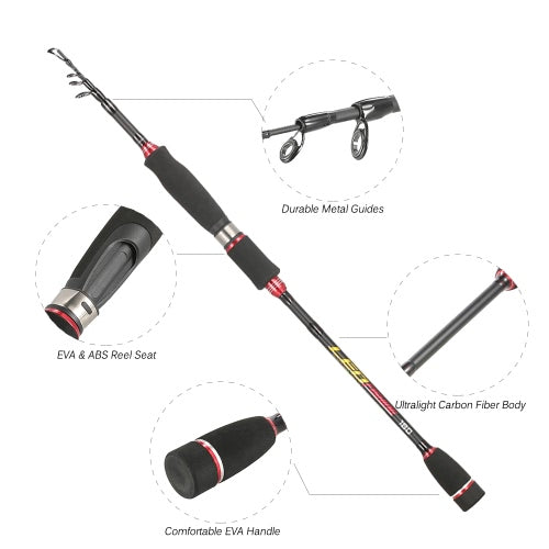 1.8M / 2.1M / 2.4M / 2.7M / 3.0M Telescopic Fishing Pole Carbon Fiber Fishing Rod