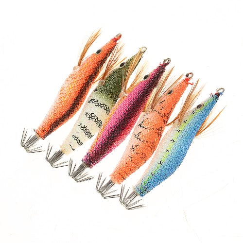 5pcs/set Fishing Bait Set Shrimps Fishing Lures Luminous Plastic Artificial Squid Fishing Baits with Hooks