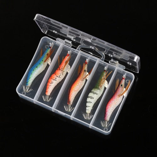 5pcs/set Fishing Bait Set Shrimps Fishing Lures Luminous Plastic Artificial Squid Fishing Baits with Hooks