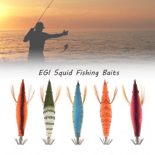 5pcs/set Fishing Bait Set Shrimps Fishing Lures Luminous Plastic Artificial Squid Fishing Baits with Hooks