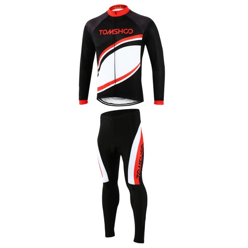 TOMSHOO Spring Autumn Men Cycling Clothing Set Sportswear Road Mountain Bicycle Bike Outdoor Full Zip Long Sleeve Cycling Jersey + 3D Padded Pants Trousers Breathable Quick-dry