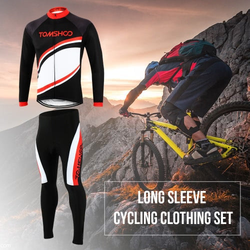 TOMSHOO Spring Autumn Men Cycling Clothing Set Sportswear Road Mountain Bicycle Bike Outdoor Full Zip Long Sleeve Cycling Jersey + 3D Padded Pants Trousers Breathable Quick-dry