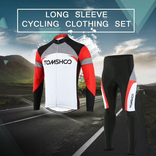 TOMSHOO Spring Autumn Men Cycling Clothing Set Sportswear Road Mountain Bicycle Bike Outdoor Full Zip Long Sleeve Cycling Jersey + 3D Padded Pants Trousers Breathable Quick-dry