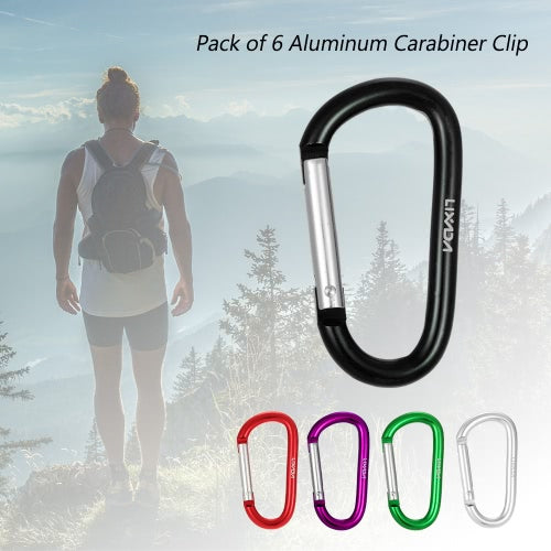 Lixada Pack of 6 Aluminum Carabiner Clip D-ring Locking Carabiner Keychain Hook