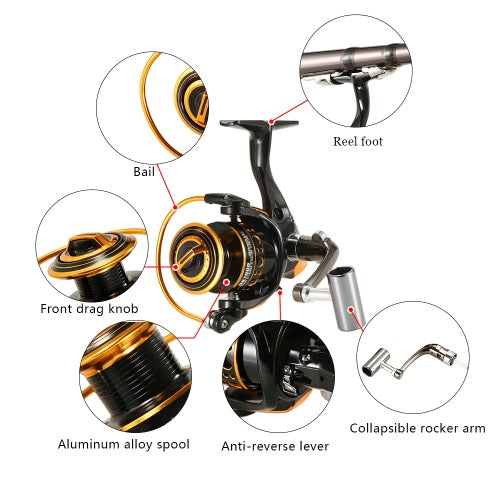 12+1BB Ball Bearings Fishing Reel 5.2:1 Spinning Fishing Reel Metal Spool Fishing Reel Left/Right Interchangeable Handle Fishing Reels