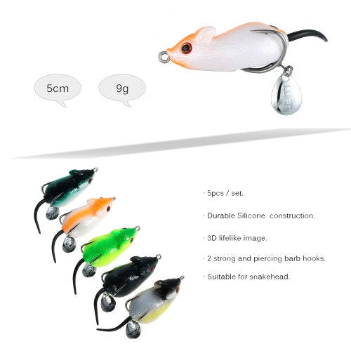 5PCS Mouse Fishing Lure Freshwater Mice Fishing Bait Set Top Water Bait Kit Fishing Tackle Snakehead Bait