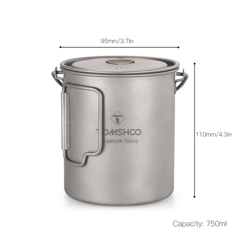 TOMSHOO Portable Ultralight 750ml Titanium Pot