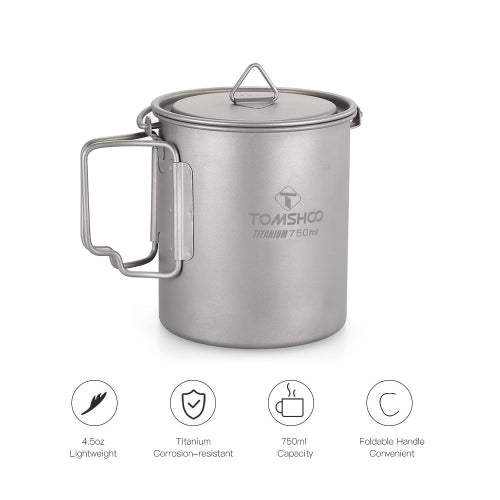 TOMSHOO Portable Ultralight 750ml Titanium Pot