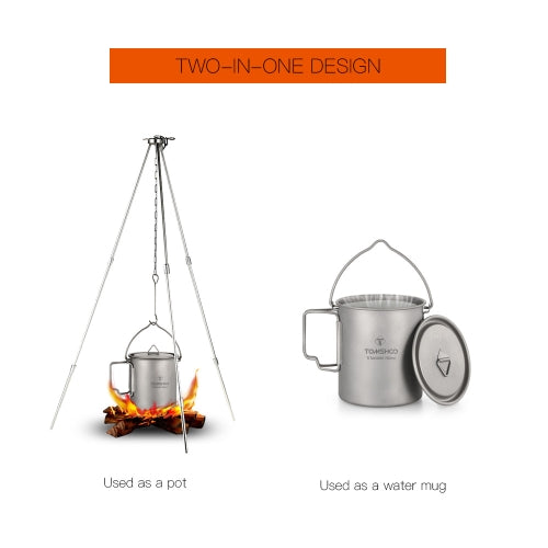 TOMSHOO Portable Ultralight 750ml Titanium Pot