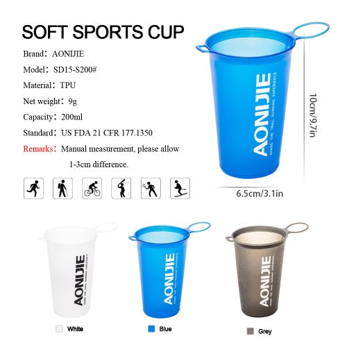 AONIJIE 200ml BPA Free Foldable Soft Water Cup for Outdoor Sports Marathon Cycling Camping Running