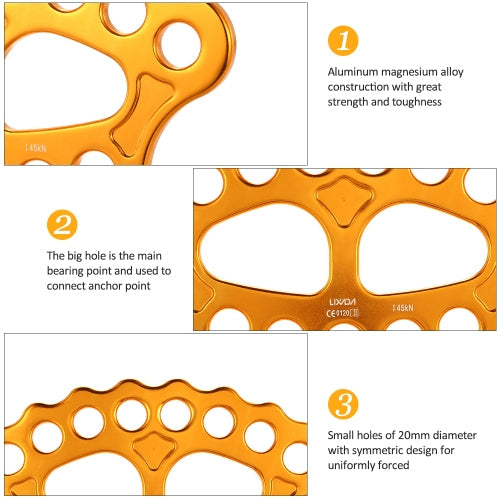 Lixida Outdoor 8 Holes Paw Rigging Plate 45KN Rescue Rock Climbing Mountaineering Equipment Multi Anchor Point Connector Gear