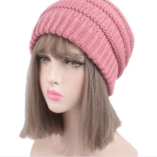 Woolen Warm Hat Fashion Knitting Winter Beanie Cap Chunky Cozy Pure Color Hats for Women Soft  Baggy Headgear