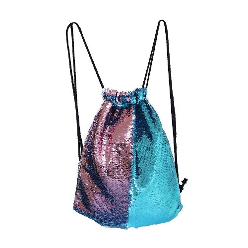 Women Cosmetic Bags Fashion Glittering Dance Bag Double Color Reversible Sequins Daypack Drawstring Glitter Backpack Magic Paillette Sackpack for Girls