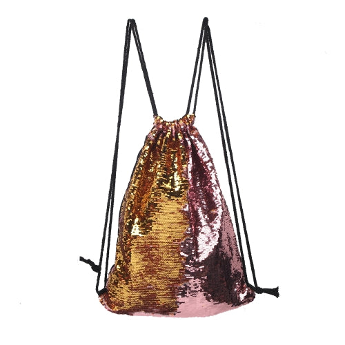 Women Cosmetic Bags Fashion Glittering Dance Bag Double Color Reversible Sequins Daypack Drawstring Glitter Backpack Magic Paillette Sackpack for Girls