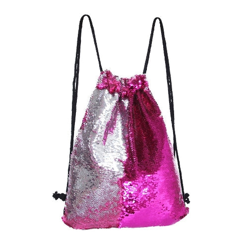 Women Cosmetic Bags Fashion Glittering Dance Bag Double Color Reversible Sequins Daypack Drawstring Glitter Backpack Magic Paillette Sackpack for Girls