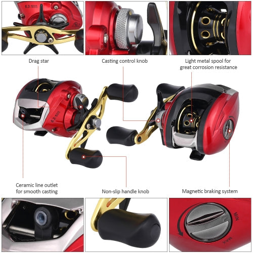 10+1 BB Ball Bearing 6.3:1 Bait Casting Fishing Reel One-way Clutch Baitcasting Reel Left/Right Hand Fishing Reel