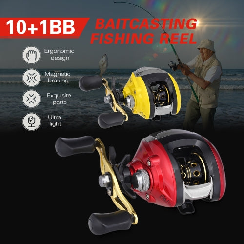 10+1 BB Ball Bearing 6.3:1 Bait Casting Fishing Reel One-way Clutch Baitcasting Reel Left/Right Hand Fishing Reel