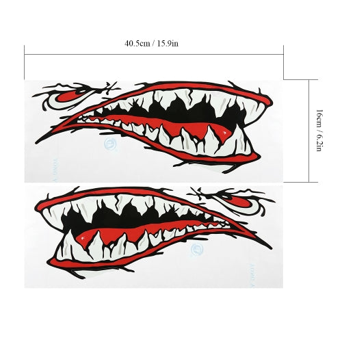 2 Pieces Waterproof Shark Teeth Mouth Stickers Kayak Boat Car Truck Accessories