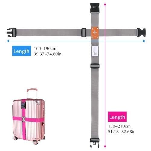 Long Cross Luggage Strap Separatable Suitcase Belts Travel Tags Accessories with 3 Dial Combo Lock Bag Bungee Strap Rose Red