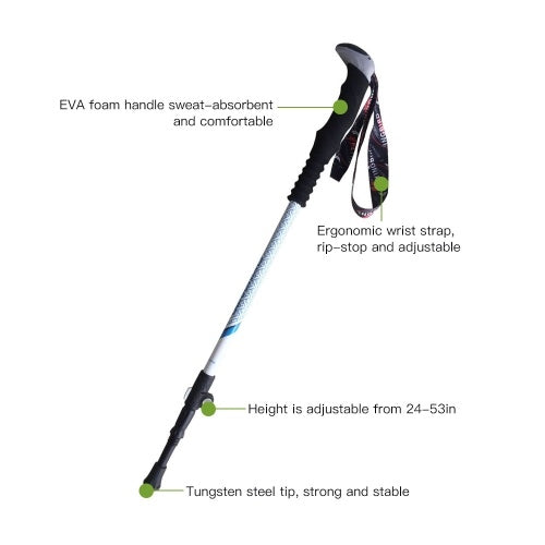 Carbon Fiber Trekking Pole Adjustable Lightweight With EVA Grip and Twist Lock for Hiking Walking Running