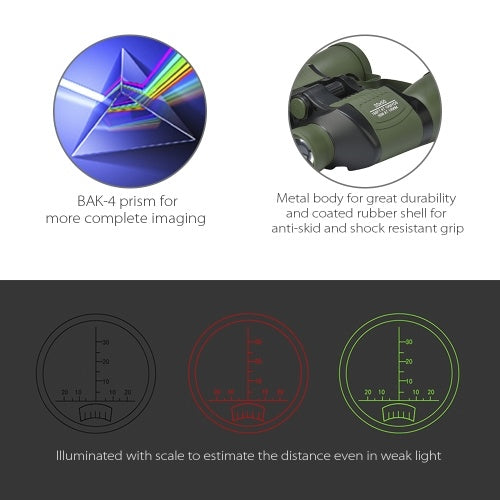 20x50 مناظير تلسكوب مضيئة في الهواء الطلق الطيور السفر لمشاهدة معالم المدينة الصيد Rangefinder مقياس مناظير