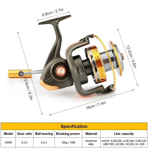 12+1 BB Fishing Reel Spinning Reel Left/Right Interchangeable Collapsible Handle Boat Sea Fishing Reel Long Casting Reel 33LB