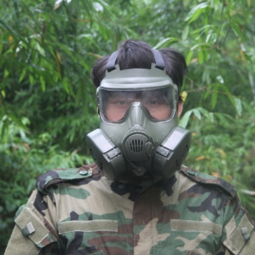 Cosplay CS Wargame Airsoft Double Filter Fan Safety Gas Mask Tactical Perspiration Dust Full Face Prop