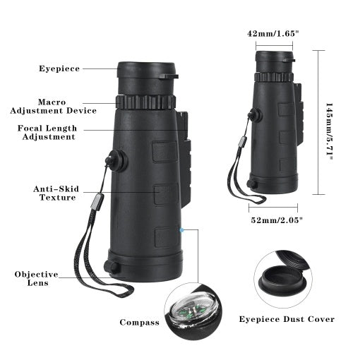 40X60 HD Monocular Telescope Night Vision Outdoor Hiking Binoculares Portable Spotting Scope Waterproof Monoculars with Phone Clip and Tripod for Cell Phone for Bird Watching