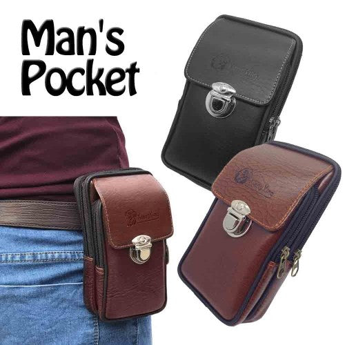 Mini Men Faux Leather Zipper Tactical Belt Pouch Waist Bag Security Pack Outdoor Accessories Black