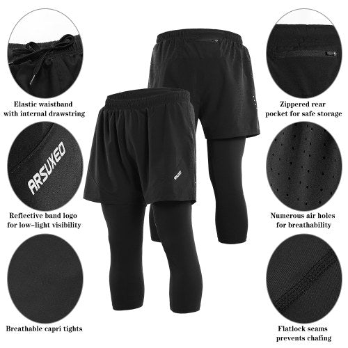 Arsuexo Men's 2 in 1 Running Capri Pants Breathable