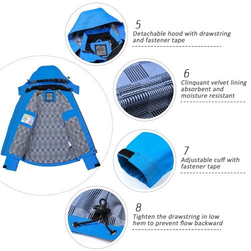 Lixada Waterproof Windproof Detachable Hooded Jacket for Women