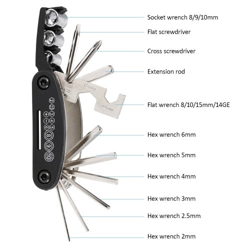 Bike Bicycle Repair Tools Mini Pump 16-in-1 Multi Tool Screwdriver Tool Wrench Portable Cycling Repair Tool Set with Bike Triangle Bag