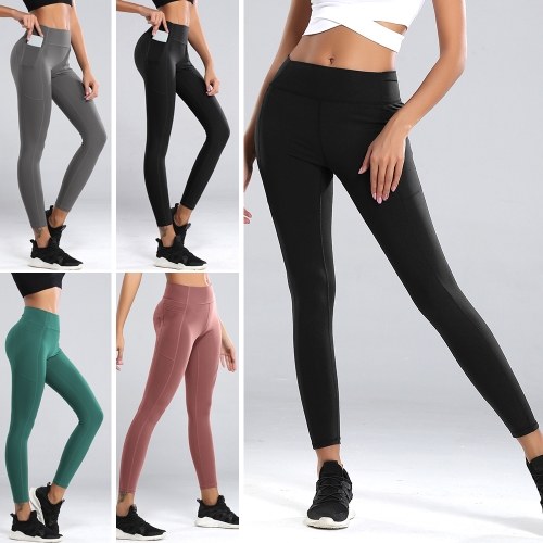 Women Yoga Leggings Quick Dry Side Pockets High Waist Push Up Sport Fitness Running Workout Female Pants