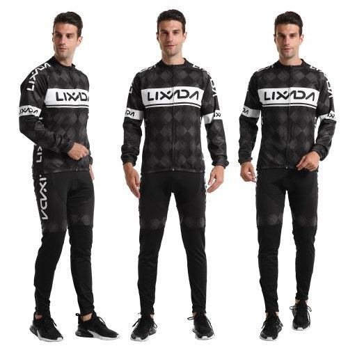 Lixada Cycling Clothing Set Windproof Long Sleeve Bicycle Jersey Jacket 3D Padded Pants Outdoor Cycling Running Sports Jacket Activewear Sportswear