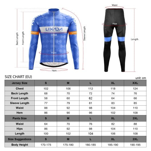 Lixada Cycling Clothing Set Windproof Long Sleeve Bicycle Jersey Jacket 3D Padded Pants Outdoor Cycling Running Sports Jacket Activewear Sportswear