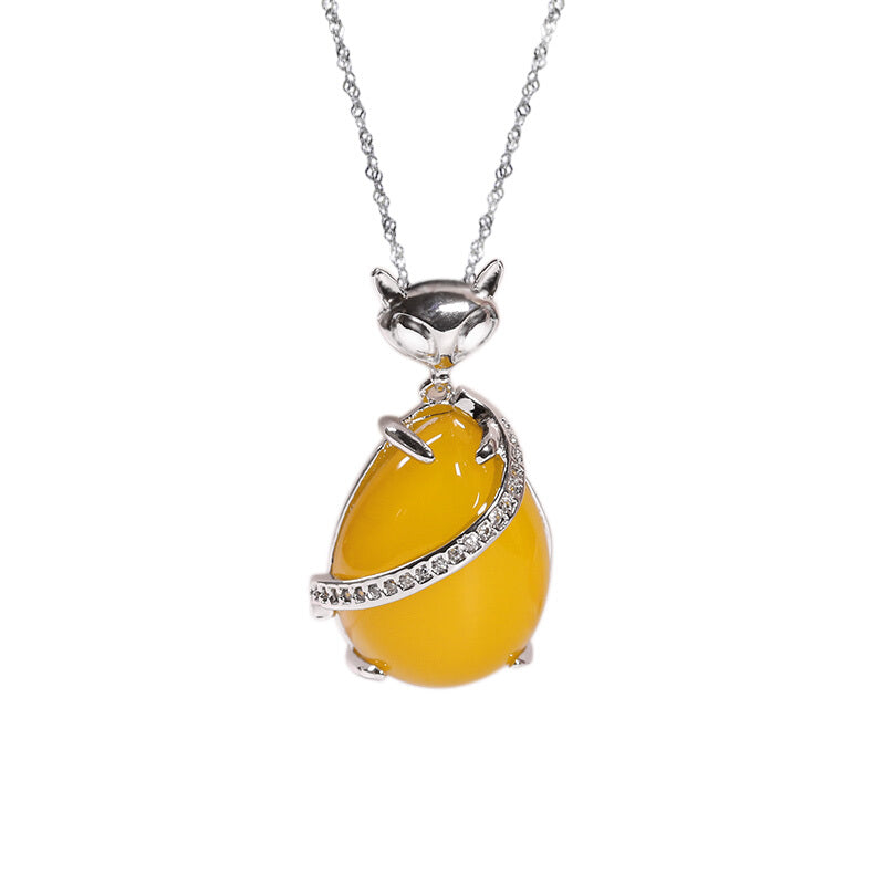 Yellow Fox Premium Stone Necklace Pendant - Yellow