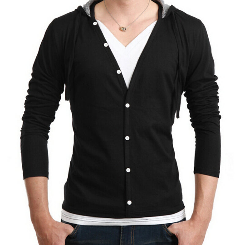 Zogaa 2020 Stylish Shirt Long Sleeve Slim Hooded - Black