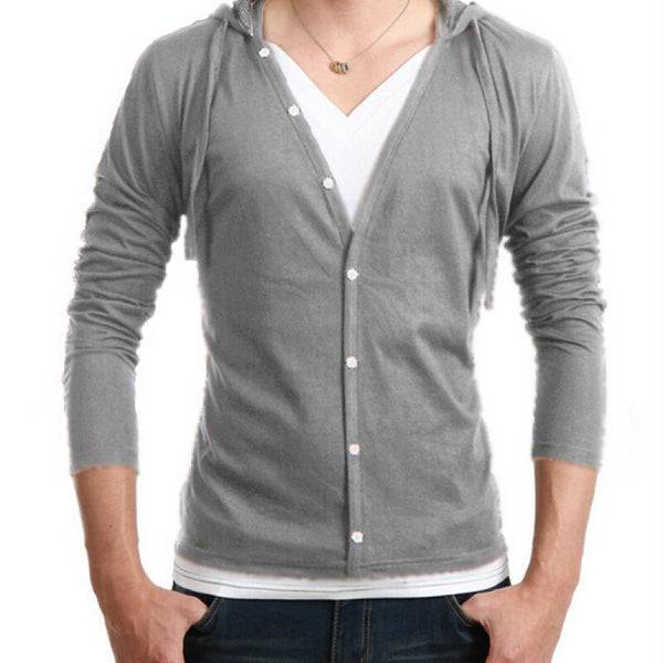 Zogaa 2020 Stylish Shirt Long Sleeve Slim Hooded - Light Gray