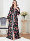 Rose Pattern Bind Design Long Sleeve V Neck Elegant Gown