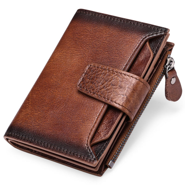 FALAN MULE Men's Wallet Leather RFID Blocking Bifold Zipper Coin Pocket Wallet with 4 ID Window