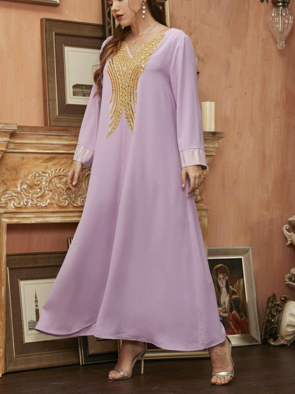 KTX-7982837465304 Elegant Pink Embroidered Kaftan Dress