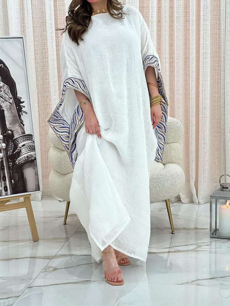 KTX-7982699249880 Pattern cuff baggy white kaftan dress