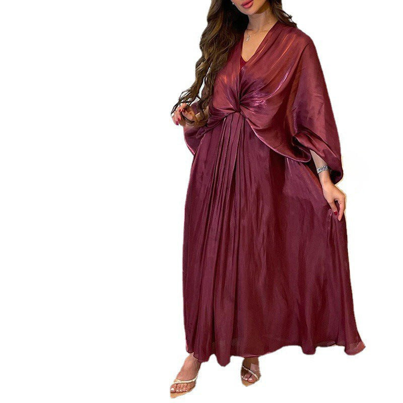 KTX-7982841823448 Elegant Twisted V Neck Batwing Sleeve Kaftan