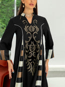 KTX-7982841200856 Sequins Embroidery Patchwork Striped V Neck Kaftan