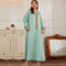 KTX-7982838317272 Satin Embroidered Rhinestone Long Sleeve V Neck Dress