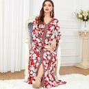 White Flowers Binded Split Design V Neck Long Sleeve Gown