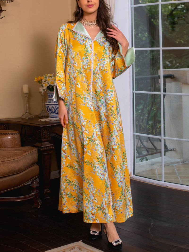 KTX-7982839398616 Lapel Design Long Sleeve Loose Lady Gown