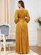 Solid Color Belt Design V Neck Long Sleeve Velvet Dress