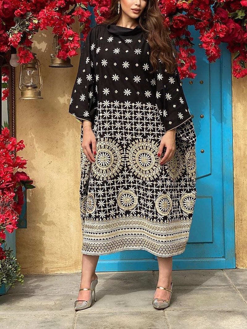 KTX-7981934182616 baggy black pattern Ramadan kaftan dress